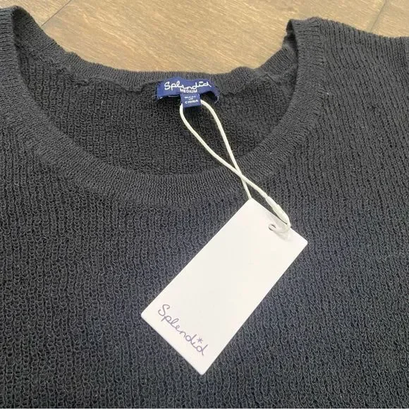 NWT Splendid Black Twist Front Loose Knit Top sz M - Picture 7 of 8